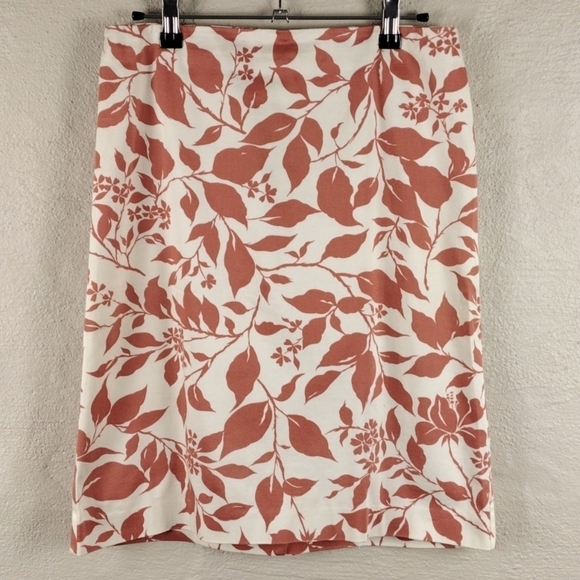 Brooks Brothers 346 Orange White Leaf Pattern Above The Knee Zipper Back Skirt - Picture 11 of 11